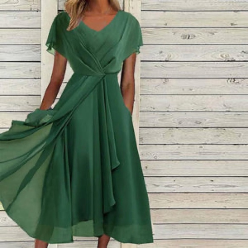 NWT Cringe jeweled NEW green pleated front slit midi dress, size XL